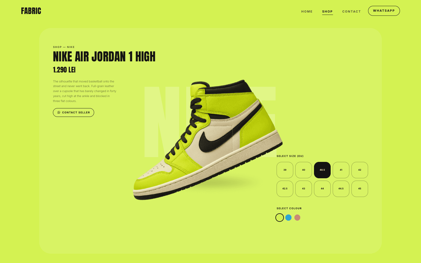 The Air Jordan 1 product page in the Volt colourway - the entire page is volt green